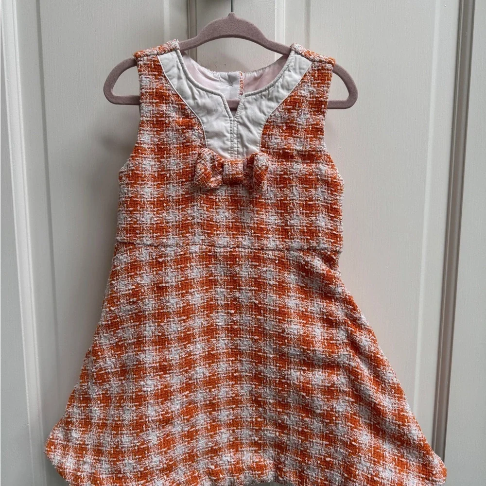 NWOT Janie and Jack 3T Girls Orange and White Tweed Sleeveless Formal Dress